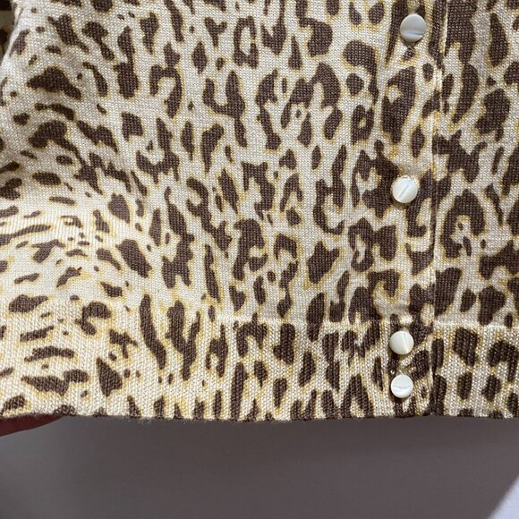 Vintage J. Crew Heritage Animal Leopard Pr. Wool 3/4 Sleeve Sweater Cardigan S/M - Picture 3 of 6